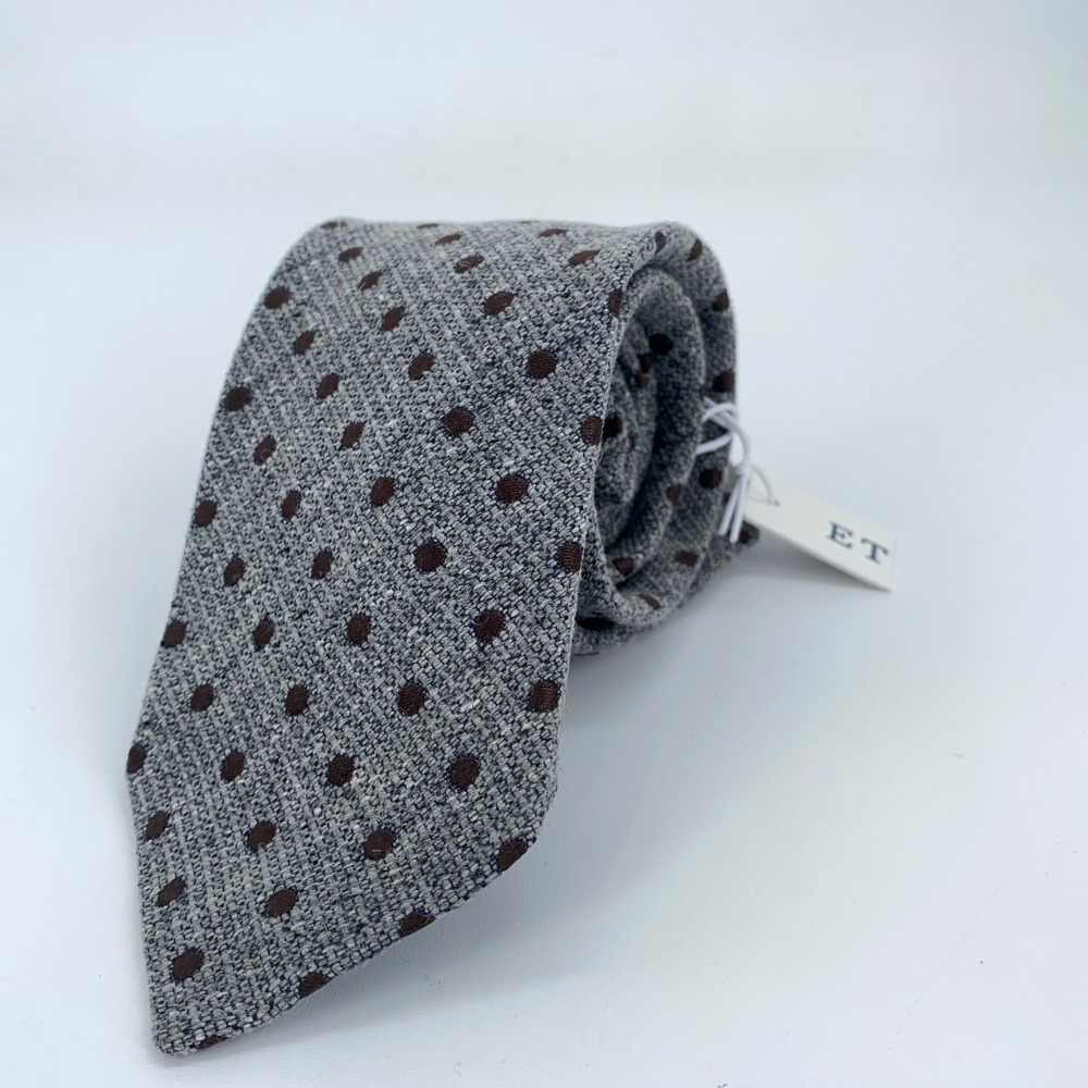 Eton Tie Mens One Size Gray Brown Polka Dot‎ Silk Classic Necktie Italy Made